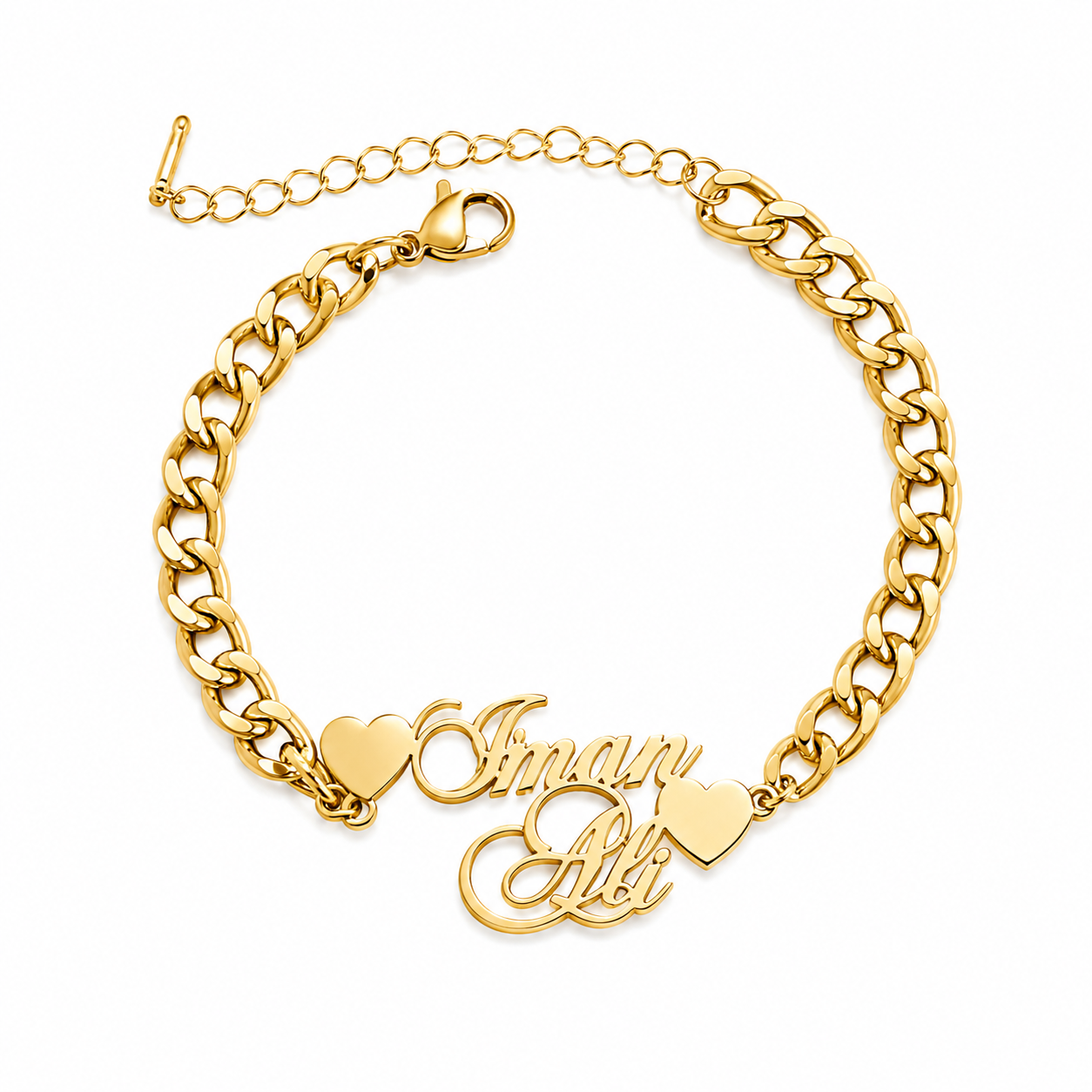 Double Heart Name Bracelet